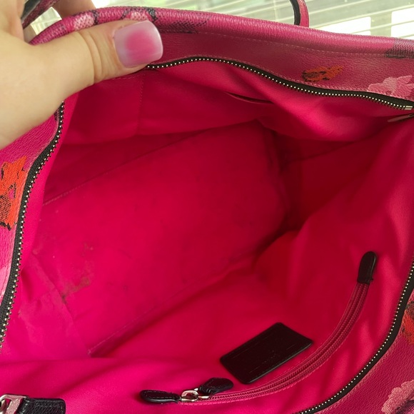 Coach Leather Fuschia Pink City Tote w/ Vibrant Floral Shoulder Bag - Picture 7 of 15